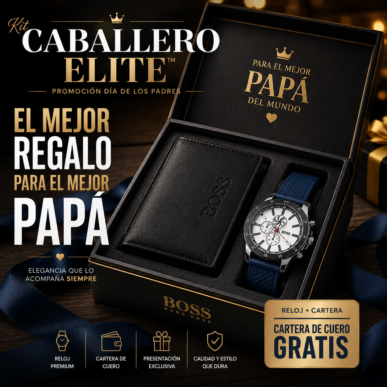 Kit Caballero Elite™  Reloj Premium + Cartera de Cuero GRATIS (Promoción Especial Día del Padre)